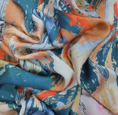 Teal Blue Multicolour Marble Modal Satin Printed