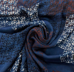 Indigo Blue Geometric Modal Satin Ajrak Printed