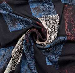 Black Geometric Patchwork Modal Satin Ajrak Printed