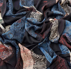 Black Geometric Patchwork Modal Satin Ajrak Printed