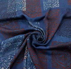Blue Geometric Modal Satin Ajrak Printed