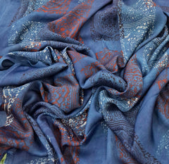 Blue Geometric Modal Satin Ajrak Printed