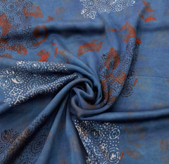 Blue & Maroon Geometric Modal Satin Ajrak Printed