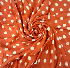 Orange Off White Polka Dot Modal Satin Printed