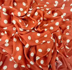Orange Off White Polka Dot Modal Satin Printed
