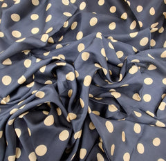 Blue Cream Polka Dot Modal Satin Printed