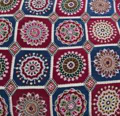 Blue Geometric Position Print & Embroidered Crepe