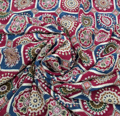 Blue Geometric Position Print & Embroidered Crepe
