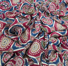 Blue Geometric Position Print & Embroidered Crepe