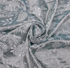 Light Blue Floral Applique Embroidered Pure Silk Tissue