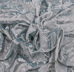 Light Blue Floral Applique Embroidered Pure Silk Tissue