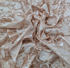 Light Peach Floral Applique Embroidered Pure Silk Tissue