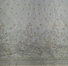 Natural Gold Floral Cut Dana Daman Embroidered Tissue