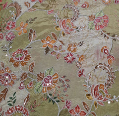 Pastel Green Floral Print Position Embroidered Crepe