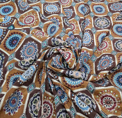 Brown Geometric Position Print Embroidered Crepe