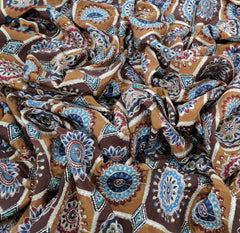 Brown Geometric Position Print Embroidered Crepe