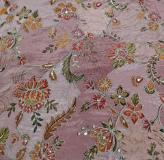 Pink Floral Print Position Embroidered Crepe