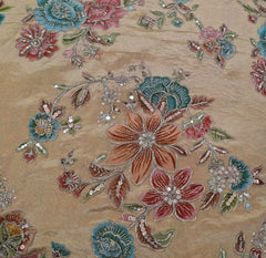 Mustard Yellow Floral Print Position Embroidered Tissue
