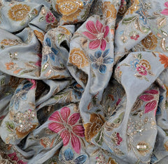 Pastel Blue Floral Print Position Embroidered Tissue