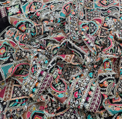 Black Ethnic Multicolour Embroidered Georgette