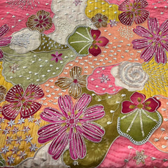 Multicolor Printed Sequins Thread Crepe Embroidery