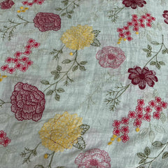 Mint Green Floral Pure Linen Thread Embroidery