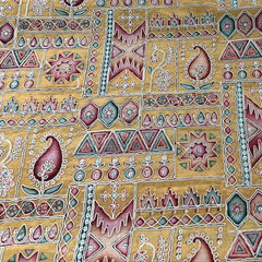 Yellow Printed Sequins Thread Organza Embroidery