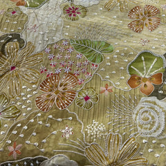 Mehendi Green Floral Printed Sequins Thread Crepe Embroidery