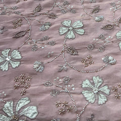 Baby Pink Thread Pearl Cutdana Work Tissue Embroidery