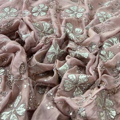 Baby Pink Thread Pearl Cutdana Work Tissue Embroidery