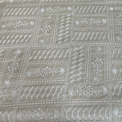 Natural Beige Abstract Sequins Thread Pure Tussar Embroidery
