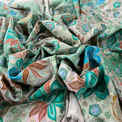 Green Blue Printed Sequins Thread Crepe Embroidery