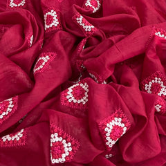 Rani Pink Diamond Multicolor Thread Mul Chanderi Embroidery