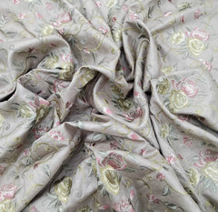 Pastel Beige Multicolour Floral Thread Pure Tussar Embroidery