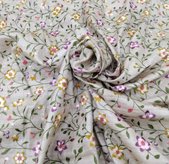 Beige Multicolour Floral Thread Pure Tussar Embroidery