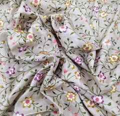Beige Multicolour Floral Thread Pure Tussar Embroidery