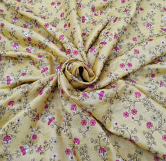 Yellow Multicolour Floral Thread & Zari Pure Tussar Embroidery