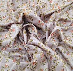 Light Lavender Multicolour Floral Thread & Zari Pure Tussar Embroidery
