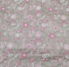 Nude Pink Floral Thread Pure Tussar Embroidery