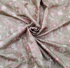 Nude Pink Floral Thread Pure Tussar Embroidery