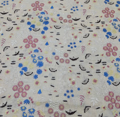Beige Black Thread Pure Tussar Embroidery