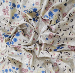 Beige Black Thread Pure Tussar Embroidery