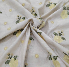 Beige Floral Butta Thread Pure Tussar Munga Embroidery