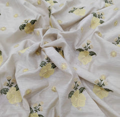Beige Floral Butta Thread Pure Tussar Munga Embroidery