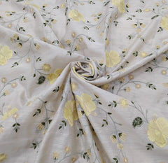 Beige Floral Jal Thread Pure Tussar Munga Embroidery