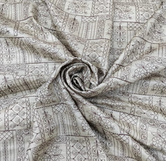 Beige & Maroon Floral Thread Pure Tussar Embroidery