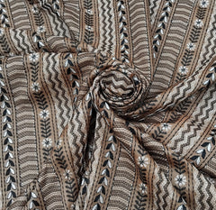 Coffee Brown Geometric Stripes Thread Pure Tussar Embroidery
