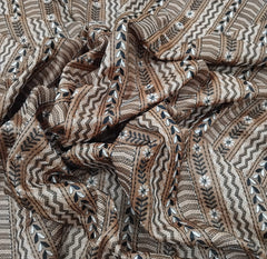 Coffee Brown Geometric Stripes Thread Pure Tussar Embroidery