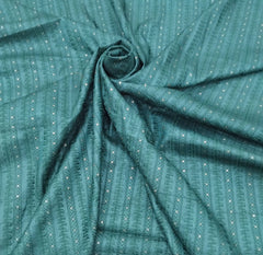 Turquoise Green Stripes Thread & Sequin Pure Tussar Embroidery
