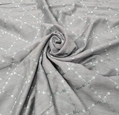 Light Grey Square Thread Pure Munga Silk Embroidery